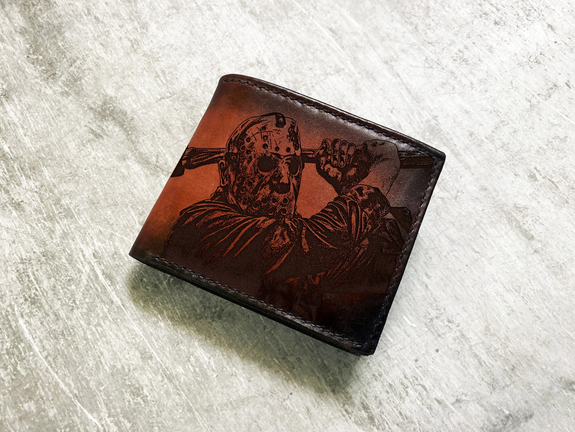 Jason Voorhees leather men's wallet, custom gift for men, horror characters movie present, Halloween gift for him, Friday the 13th men gift