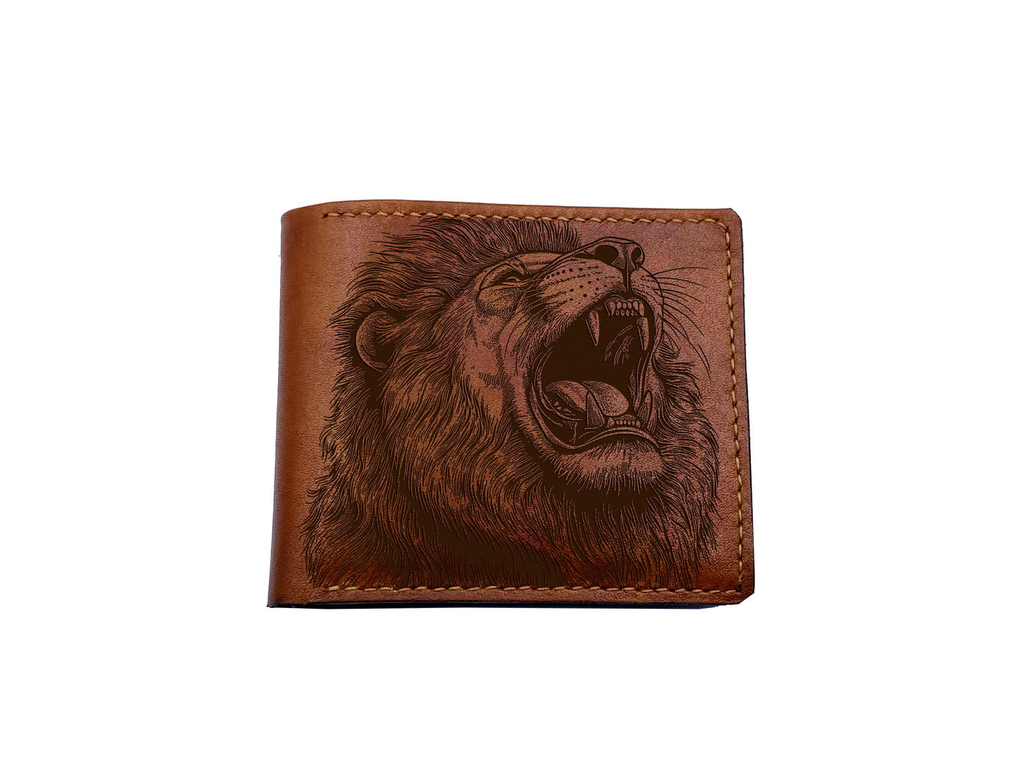 Lion roar leather bifold wallet, custom engrave wallet, lion drawing art wallet, lion art present, lion gift idea for him, xmas gift for dad