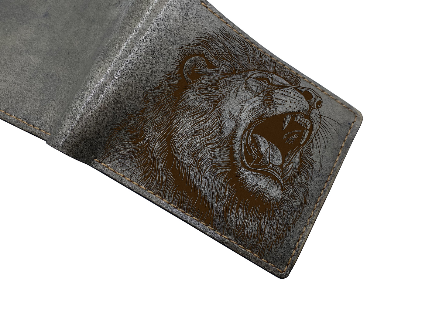 Lion roar leather bifold wallet, custom engrave wallet, lion drawing art wallet, lion art present, lion gift idea for him, xmas gift for dad