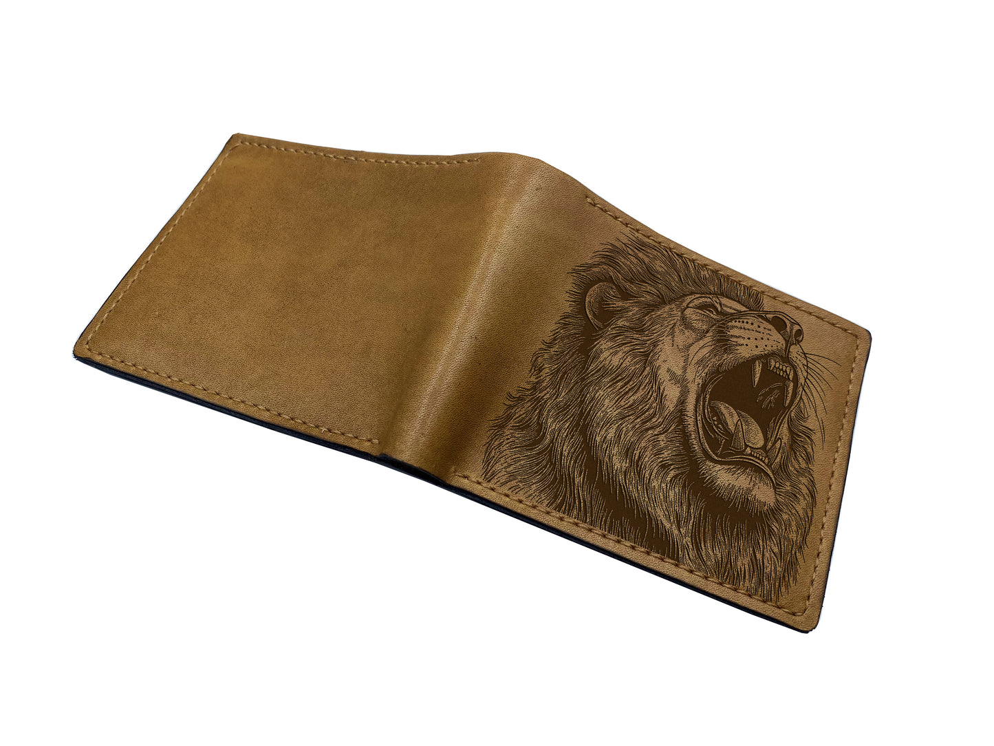 Lion roar leather bifold wallet, custom engrave wallet, lion drawing art wallet, lion art present, lion gift idea for him, xmas gift for dad