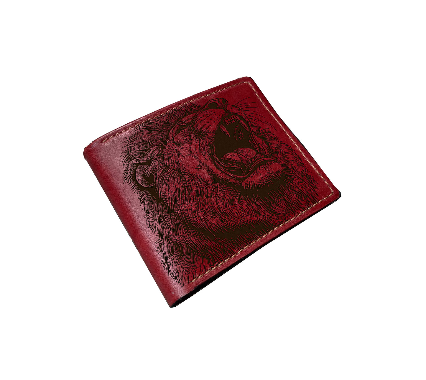 Lion roar leather bifold wallet, custom engrave wallet, lion drawing art wallet, lion art present, lion gift idea for him, xmas gift for dad