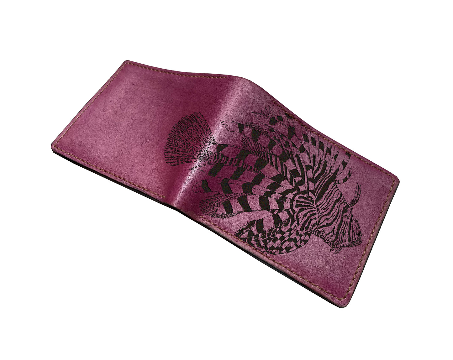 Personalized leather men's wallet, Lionfish art wallet, animal pattern present for men, ocean fish men gift