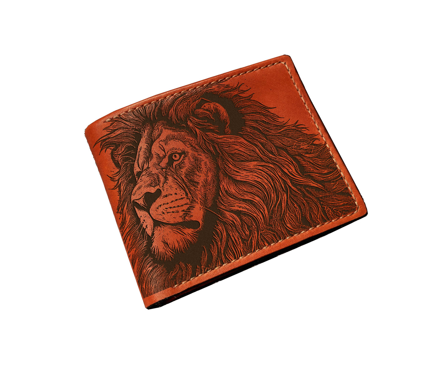 Lion drawing leather men's wallet, personalized leather handmade gift for men, animal art wallet, Lion gift idea for dad, husband, boyfriend