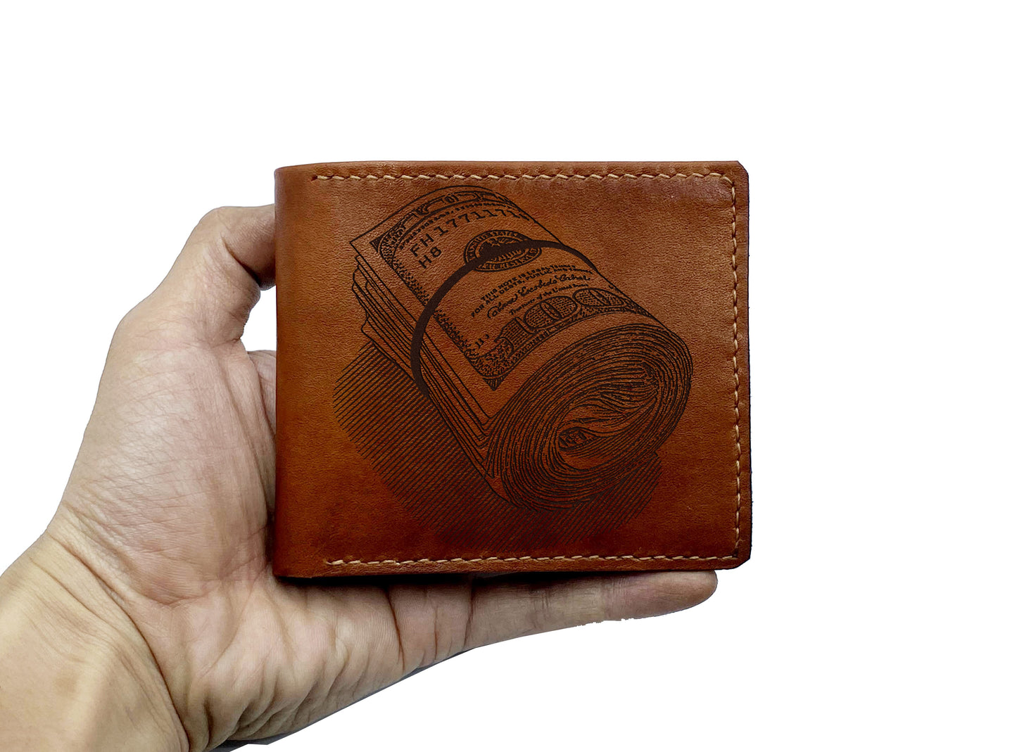 Personalized leather men's wallet, cash dollars sign leather wallet, funny fortunes gift for men