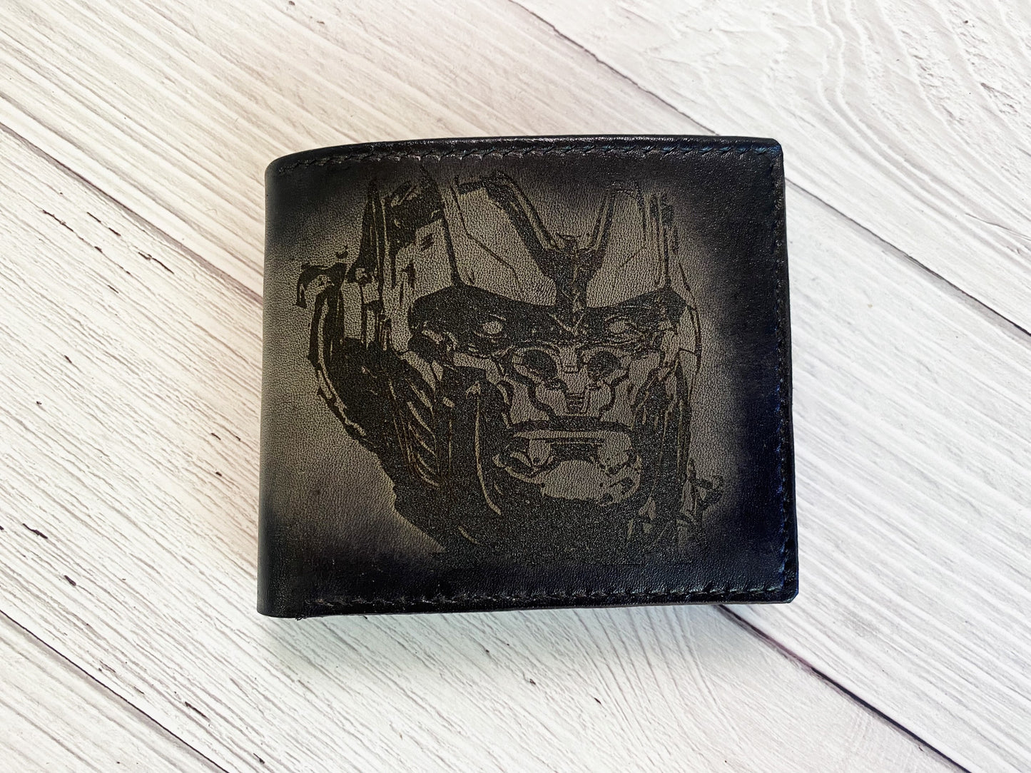 Optimus Primal leather men's wallet, custom engrave wallet, anniversary present for dad, husband, Transformers art gift, Android robot gifts