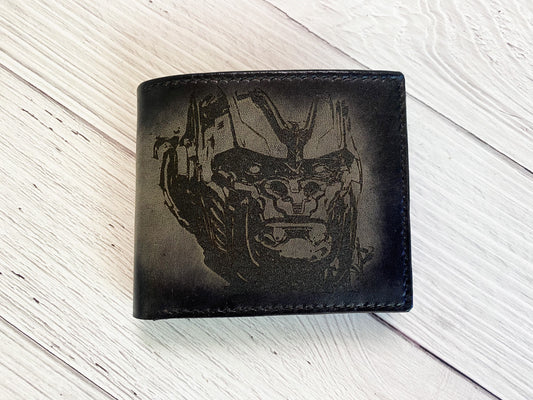 Optimus Primal leather men's wallet, custom engrave wallet, anniversary present for dad, husband, Transformers art gift, Android robot gifts