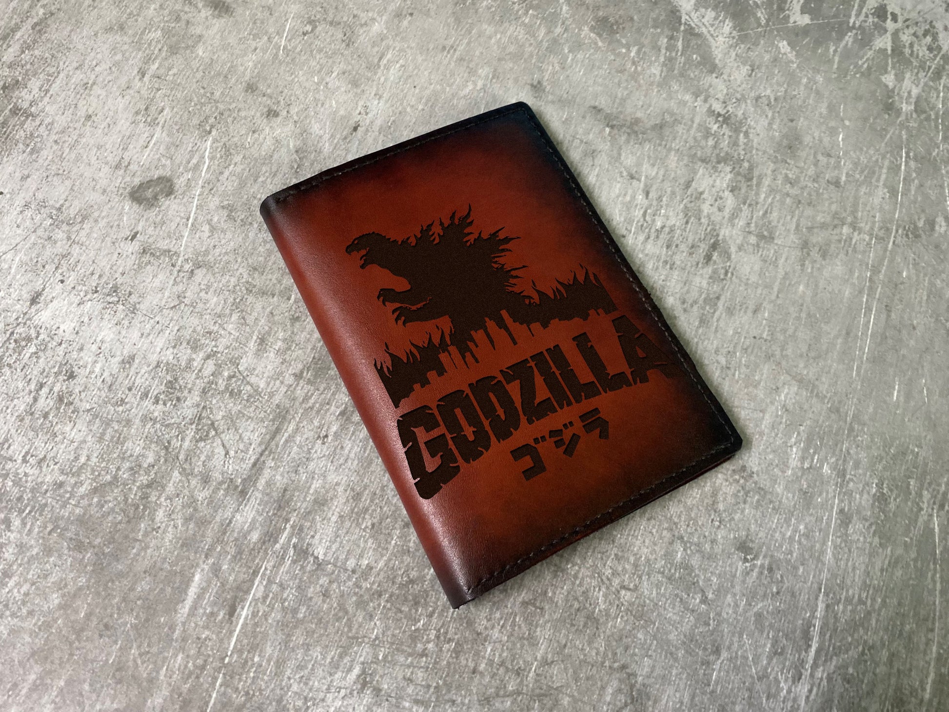 Godzilla leather passport wallet, custom travel wallet, monsterverse classic leather wallet, gift for him