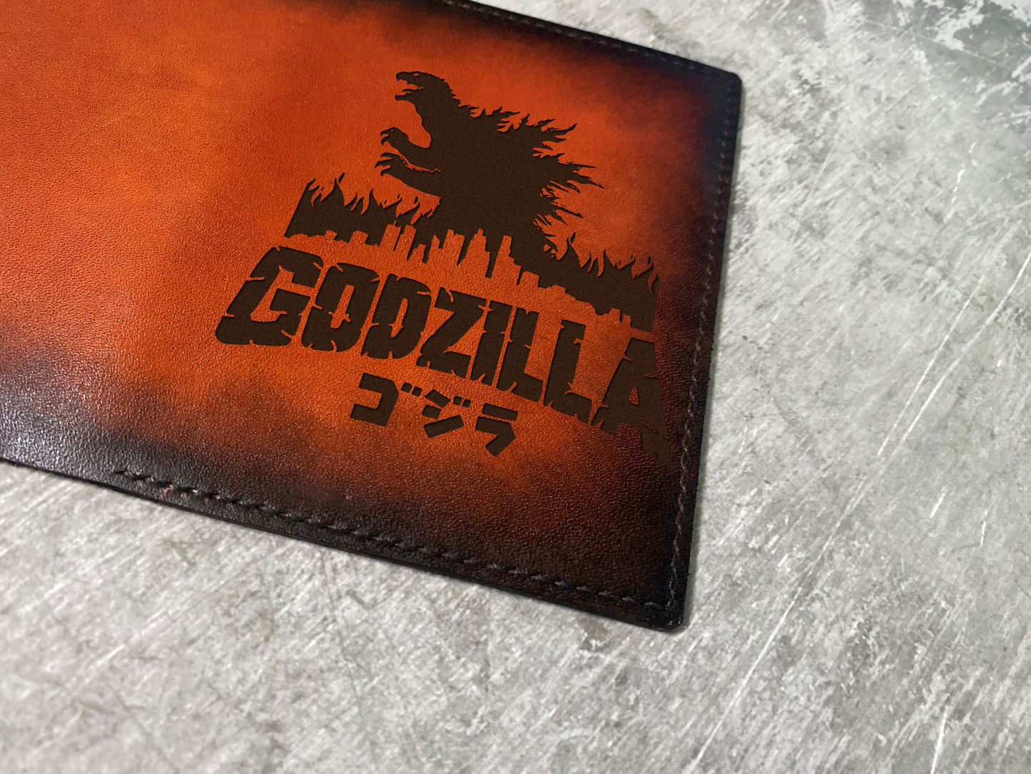 Godzilla leather passport wallet, custom travel wallet, monsterverse classic leather wallet, gift for him