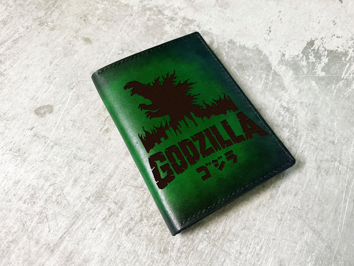 Godzilla leather passport wallet, custom travel wallet, monsterverse classic leather wallet, gift for him