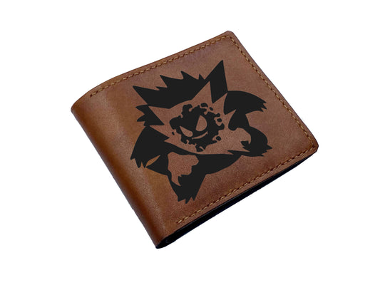 Gengar leather men wallet, pokemon leather gift ideas, ghost pokemon present for him, Gengar haunter Gastly men wallet