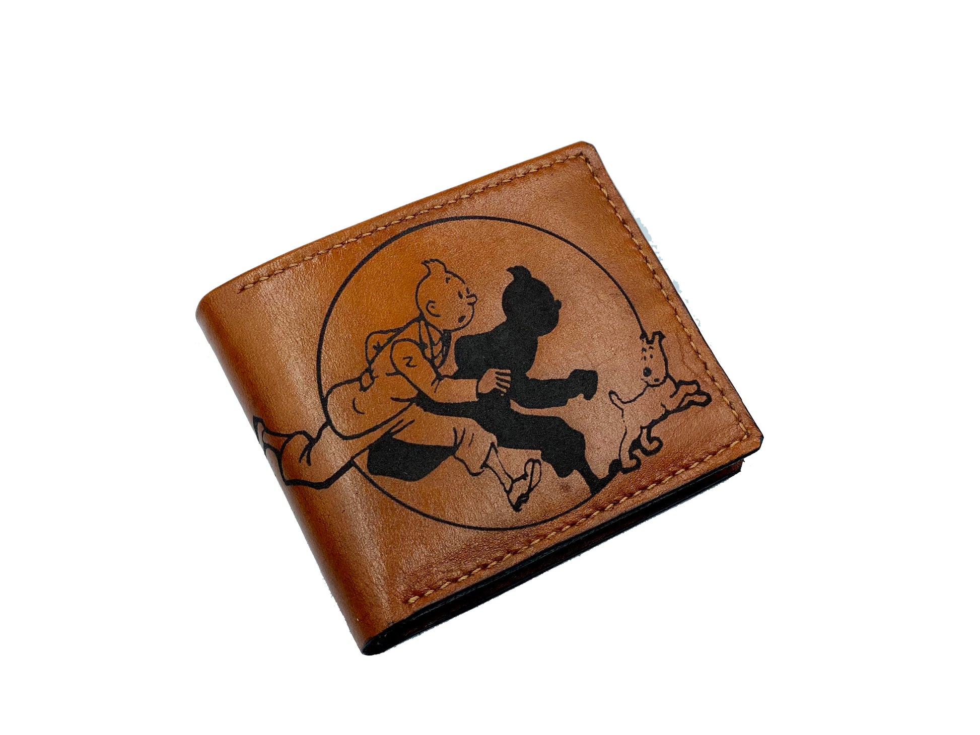 The adventures of Tintin and Snowy Milou leather handmade men wallet/Tintin detective minimalist wallet/custom Christmas leather new wallet