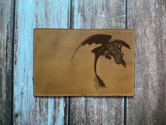 Toothless dragon leather handmade passport wallet, How to train your dragon leather wallet, custom leather cool wallet for him