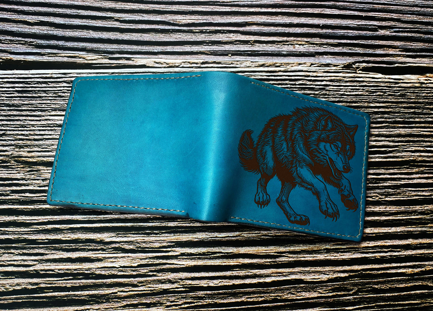 Wolf leather wallet, wolf drawing art present, custom engraving leather men wallet, predator wildlife animal gift ideas, wallet for dad