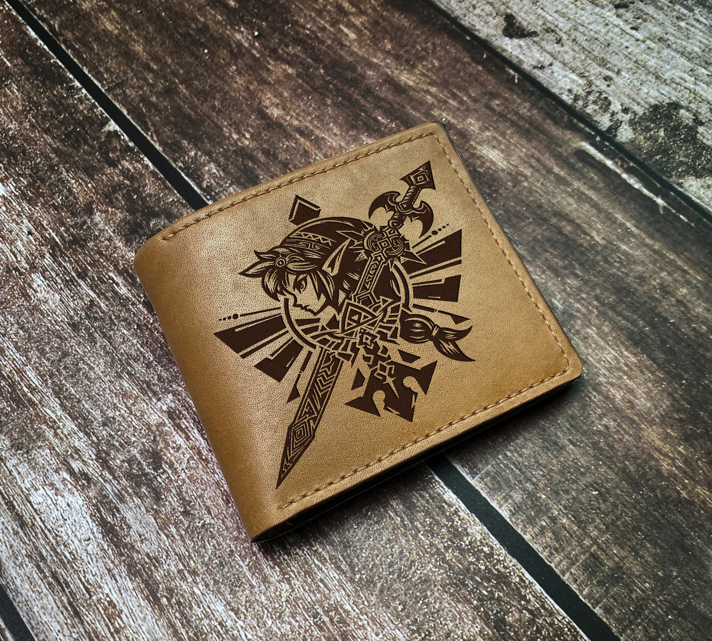 Legend of Zelda leather handmade wallet, custom Link Zelda art wallet, Zelda gift for him