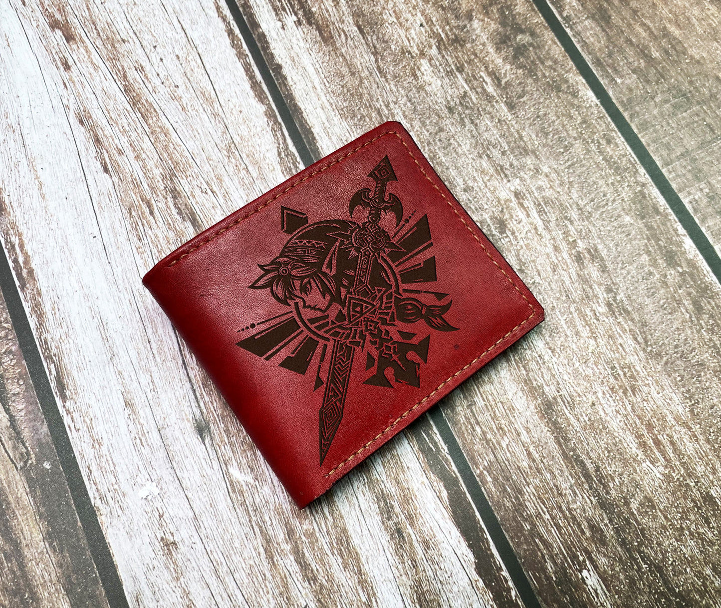 Legend of Zelda leather handmade wallet, custom Link Zelda art wallet, Zelda gift for him