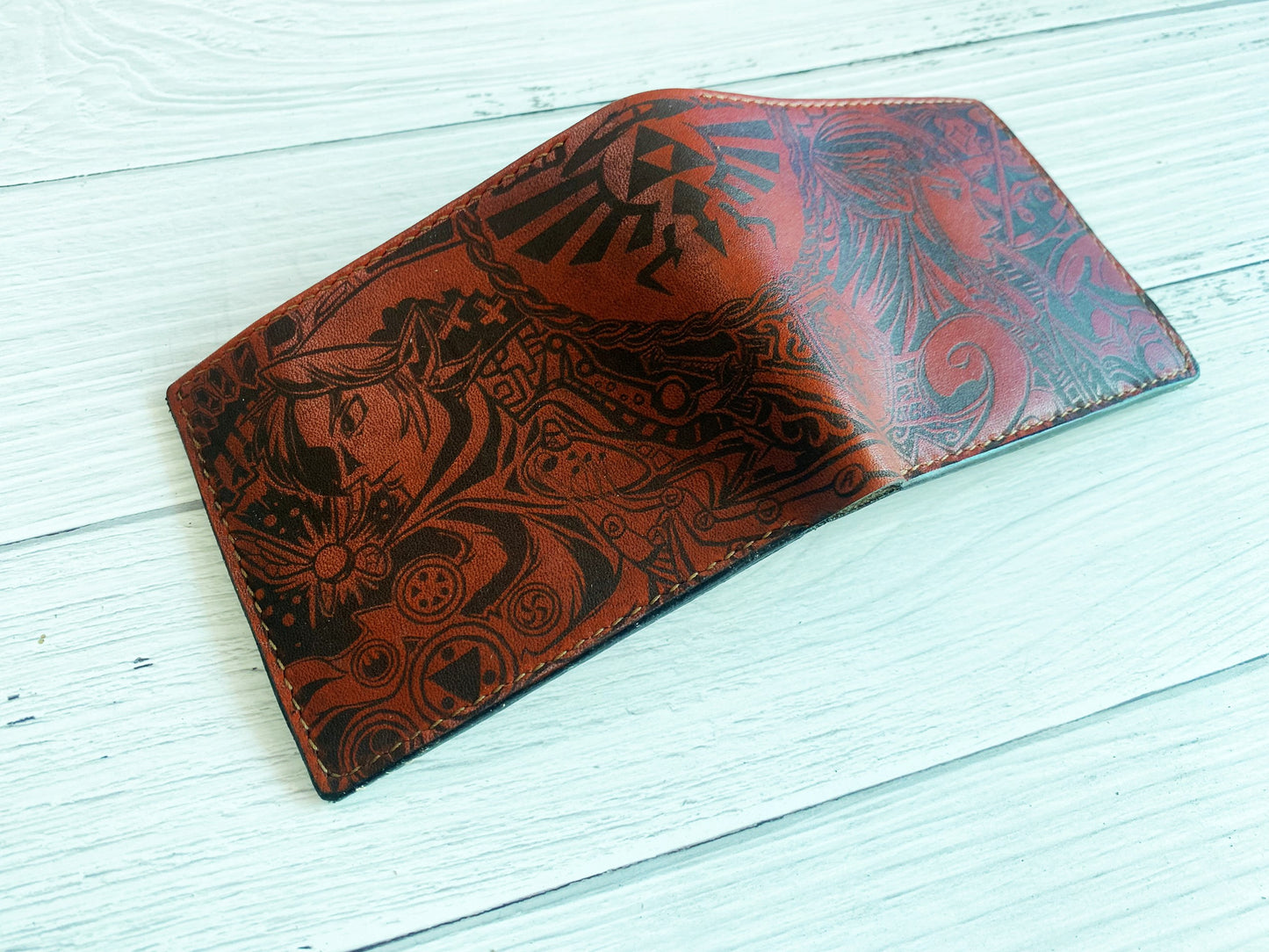 Legend of Zelda leather men's wallet, custom engraving wallet, gift for gamer, Zelda pattern gift for him