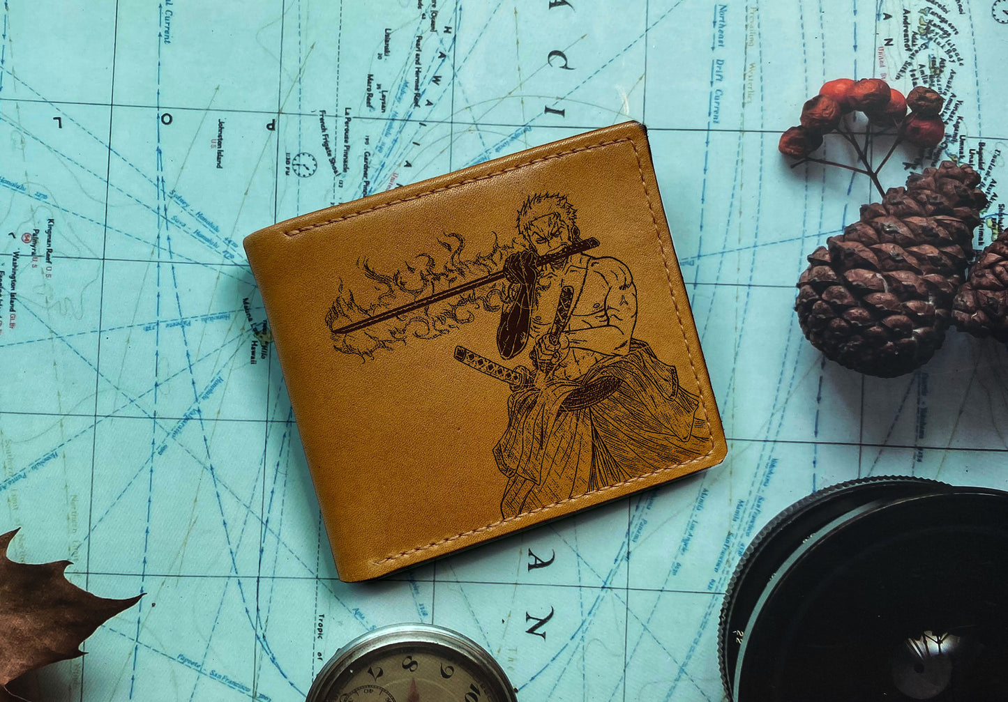 Roronoa Zoro leather men wallet, Pirate Hunter gift ideas, Straw Hat team customized gift for brother, cool wallet for boyfriend, husband