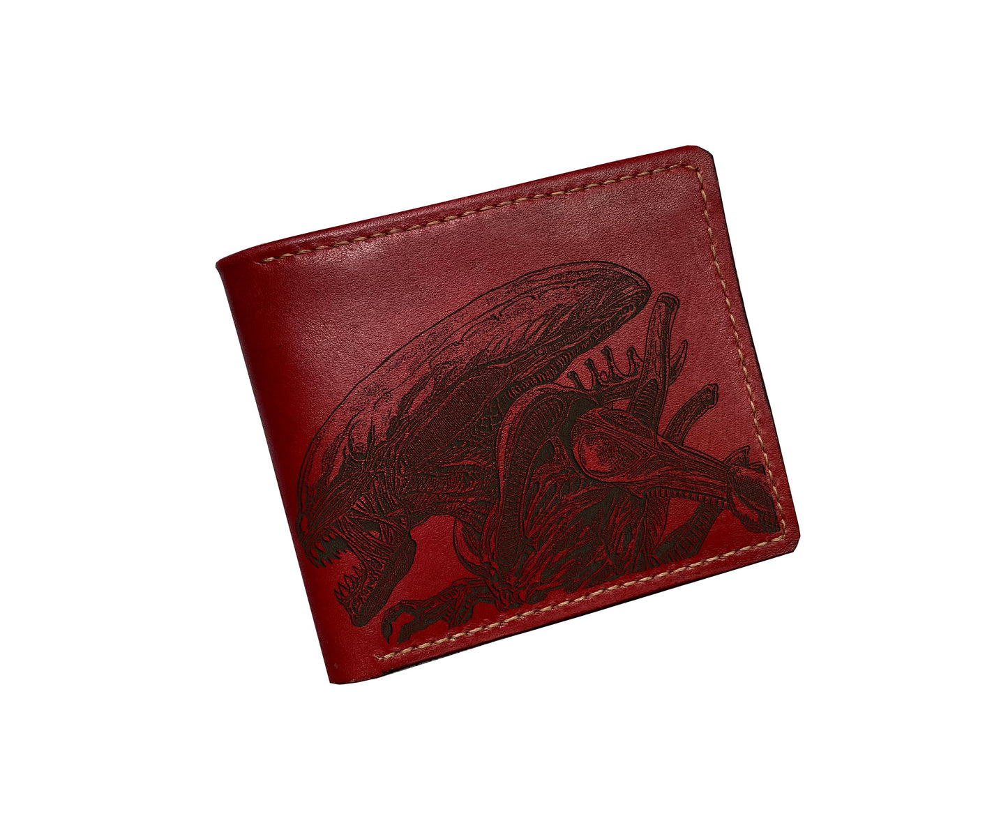 Pesonalized leather gift ideas, Alien Xenomorph art wallet, custom engrave gift ideas for men