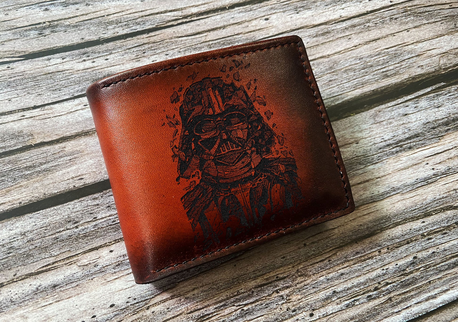 Darth Vader leather men wallet, starwars gift for men, custom engraving wallet, birthday present for starwars fan, wallet for boy