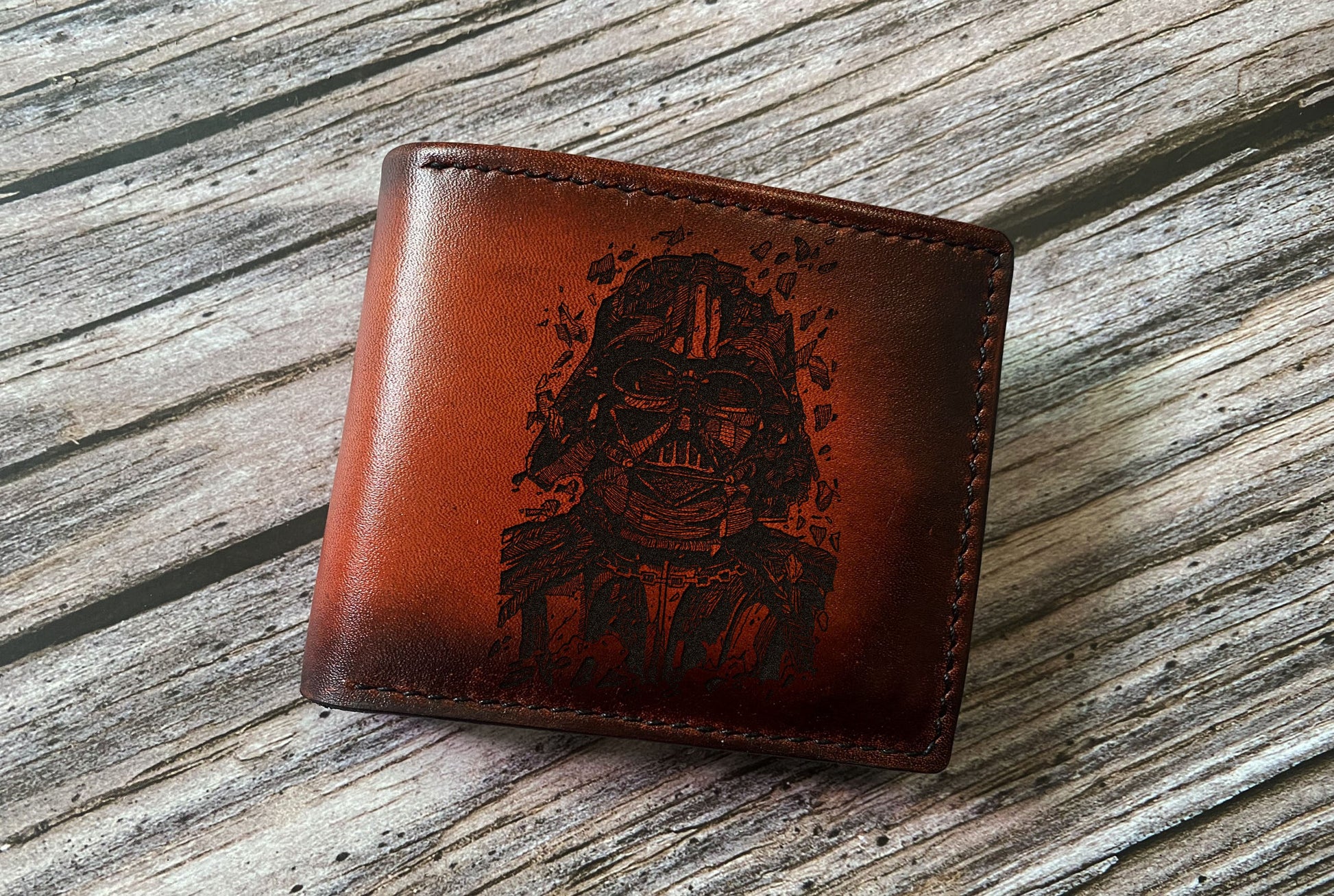 Darth Vader leather men wallet, starwars gift for men, custom engraving wallet, birthday present for starwars fan, wallet for boy