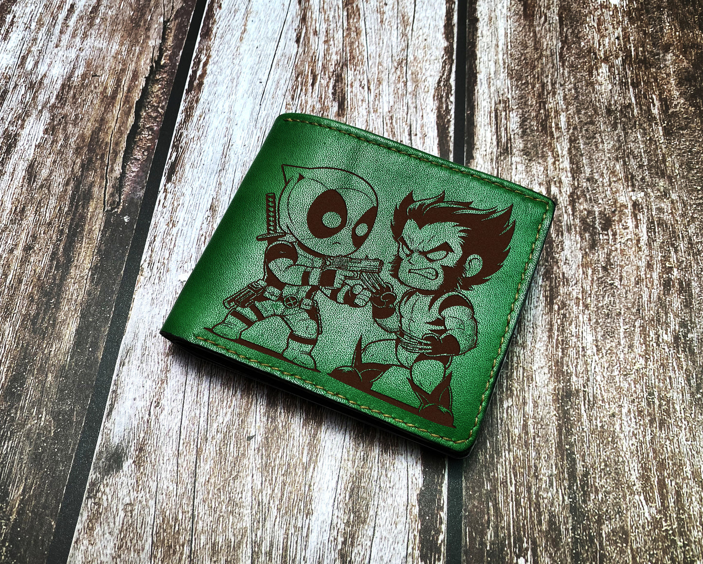 Wolverine Deadpool leather wallet, superheroes chibi style wallet for boyfriend, leather anniversary Marvel art