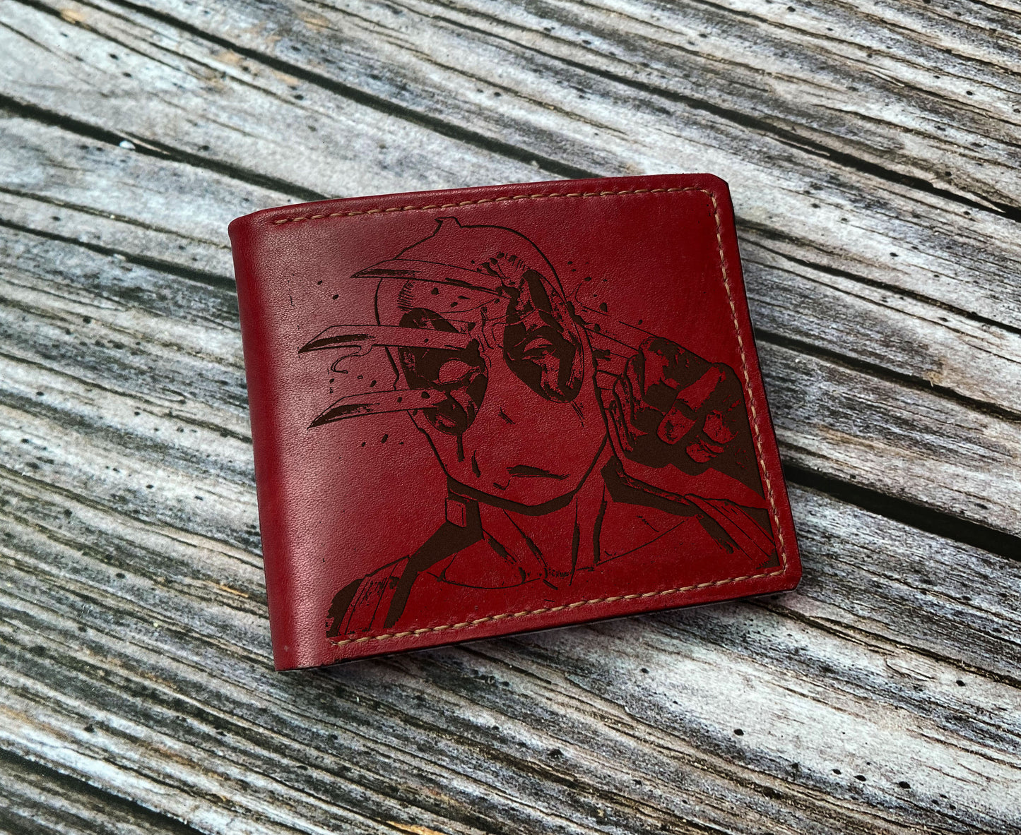 Deadpool leather handmade wallet, custom leather wallet, superheroes gift ideas for boyfriend, wallet for dad