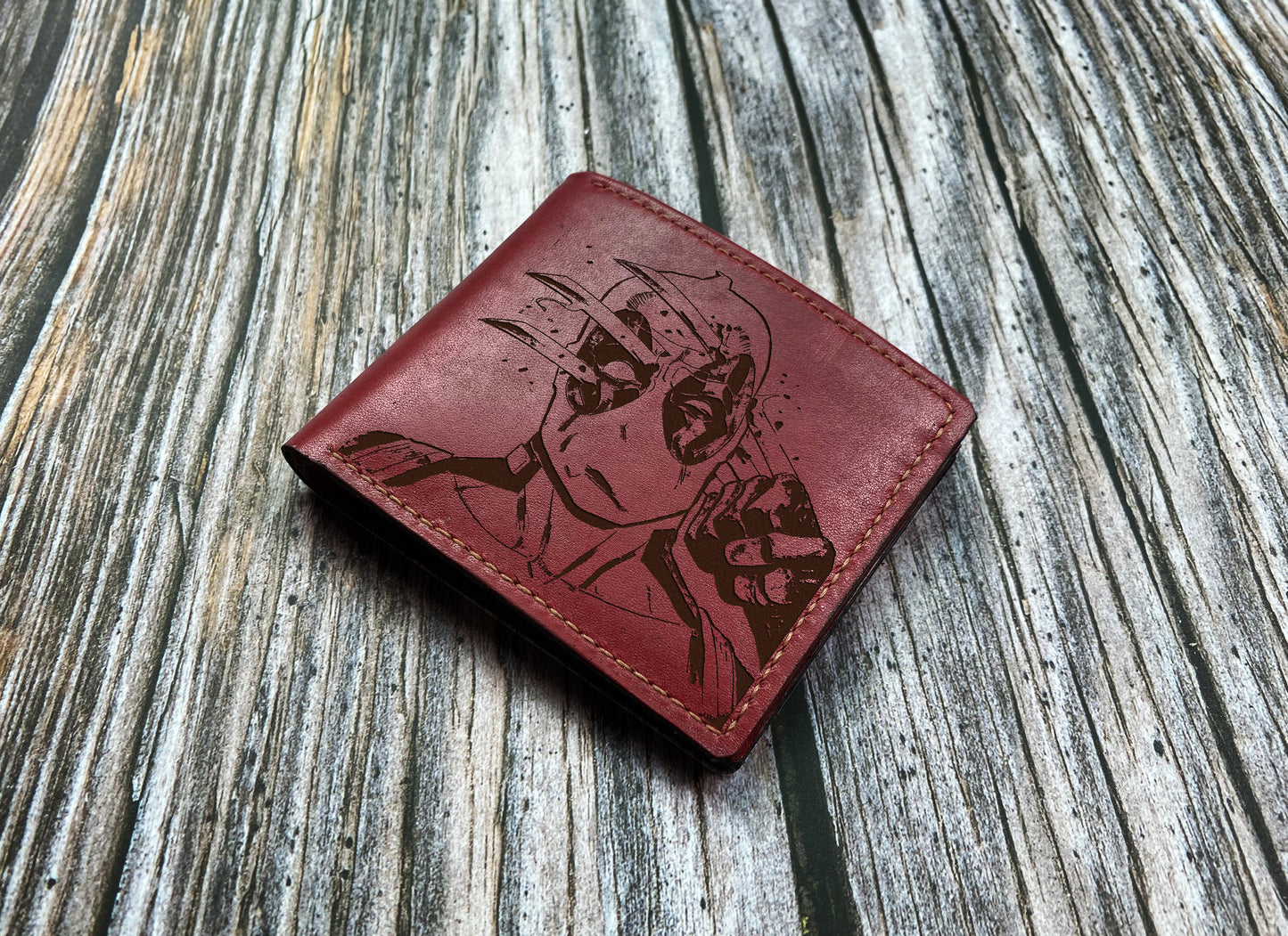 Deadpool leather handmade wallet, custom leather wallet, superheroes gift ideas for boyfriend, wallet for dad