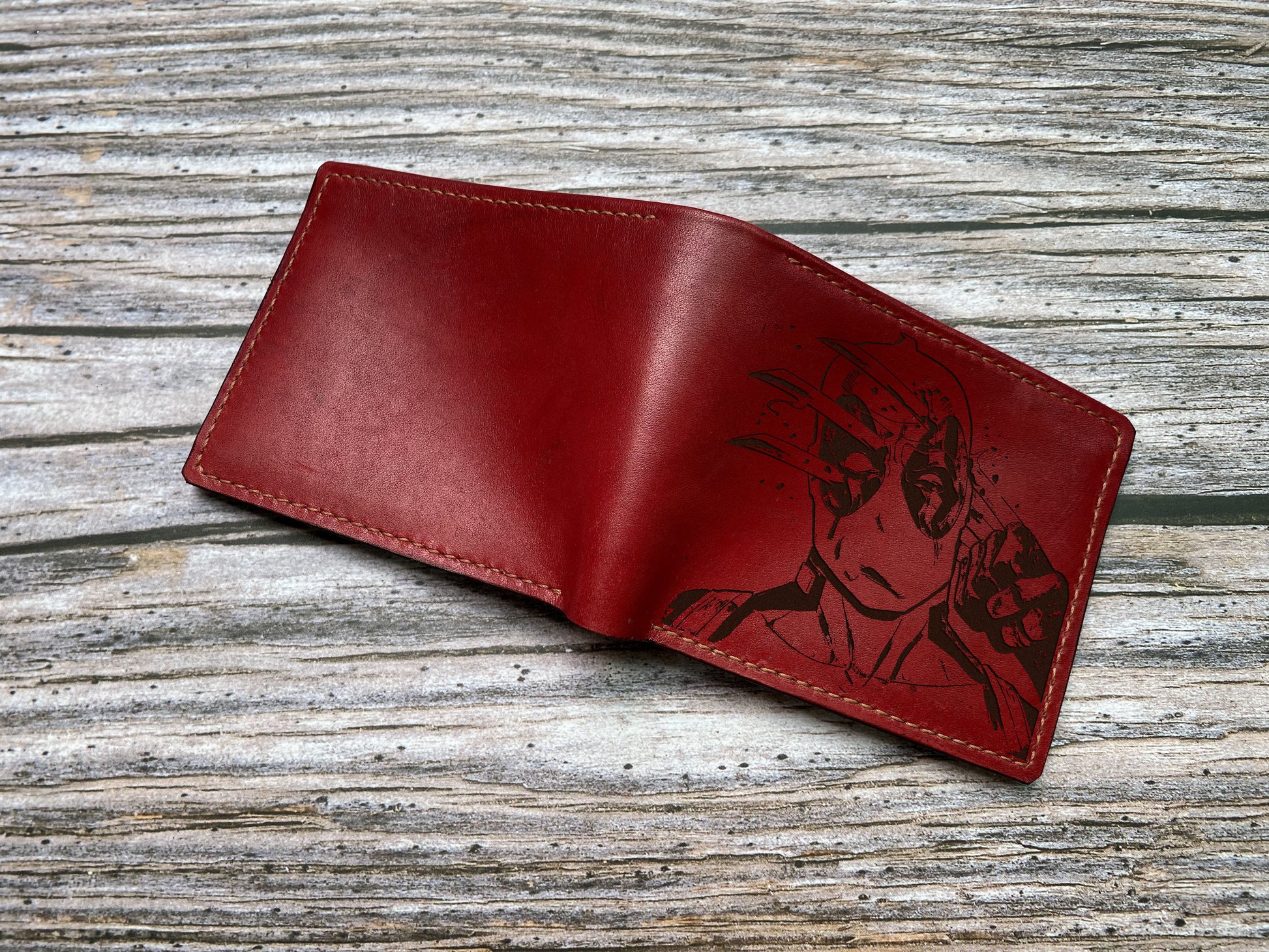 Deadpool leather handmade wallet, custom leather wallet, superheroes gift ideas for boyfriend, wallet for dad