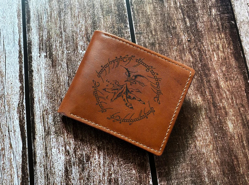The Lonely mountain dragon leather men's wallet, The lord of the rings leather gift for men, Elvish mountain birthday valentine present