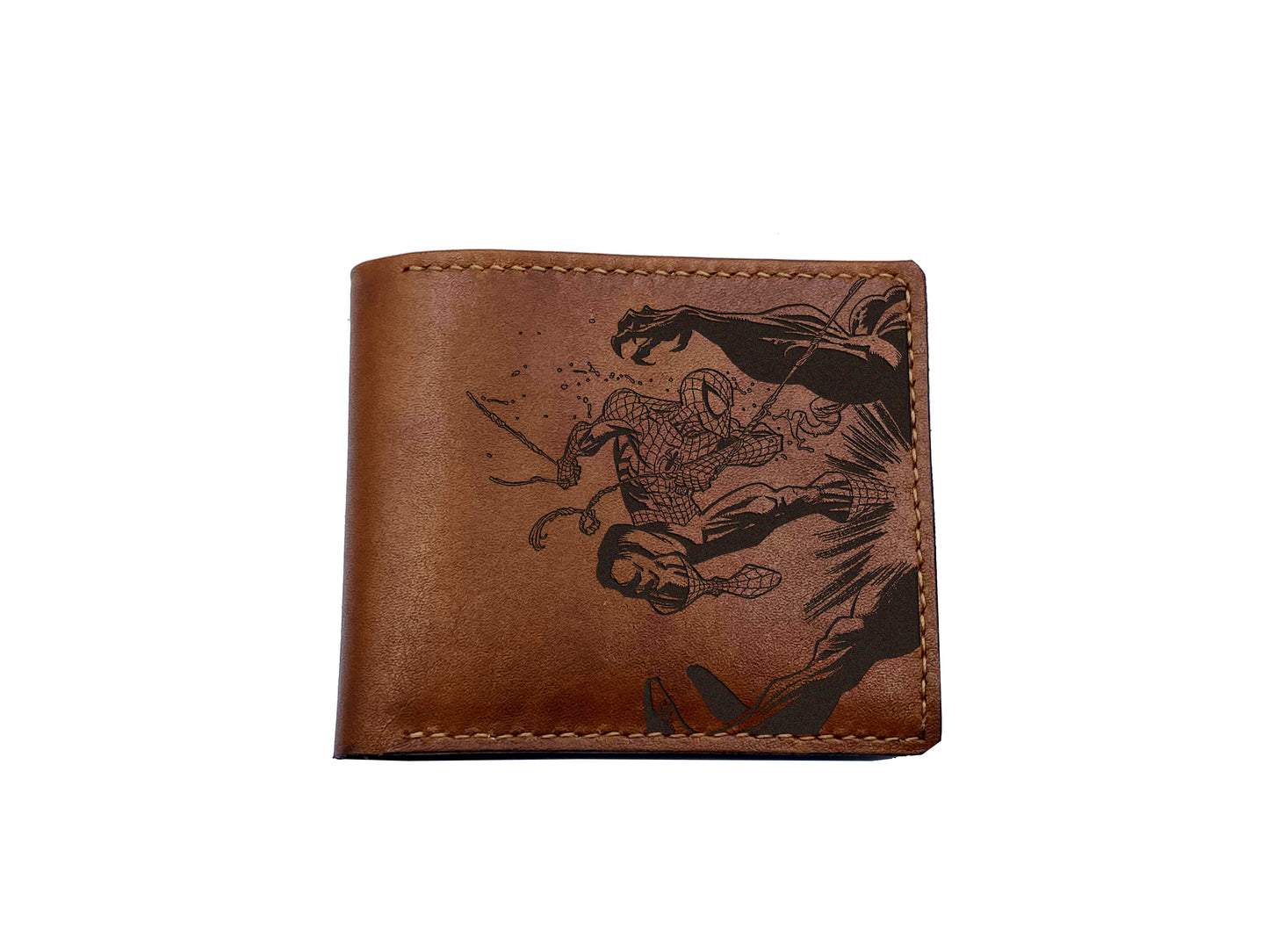 Spiderman fighting venom leather handmade wallet, custom superheroes gift ideas, Spiderman wallet for boyfriend, gift for husband, father