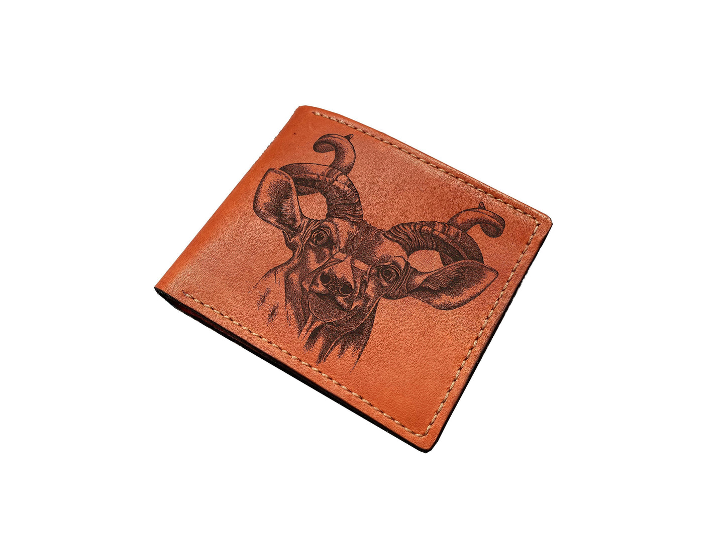 Bighorn sheep sketch leather wallet, Ram head men's wallet, animal pattern gift for him, wallet for dad, gift for boyfriend