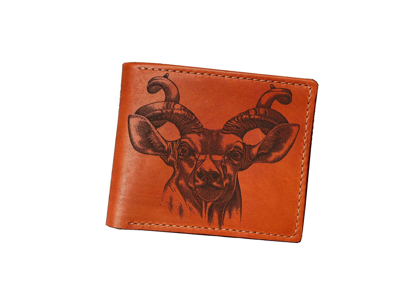 Bighorn sheep sketch leather wallet, Ram head men's wallet, animal pattern gift for him, wallet for dad, gift for boyfriend