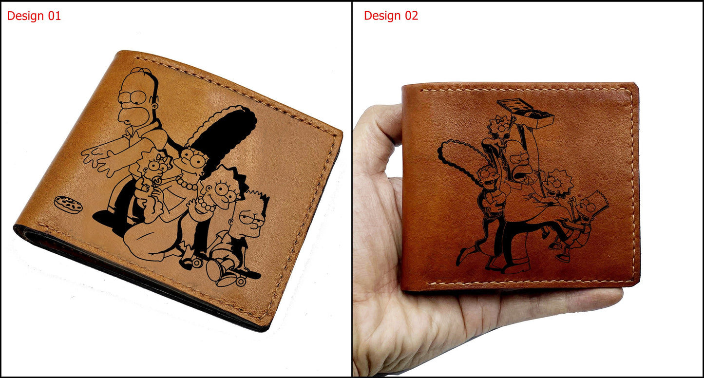 Mayan Corner - Personalized leather handmade wallet, The Simpsons movie engraving wallet, Homer and Bart Simpson, leather art wallet for him, gift for dad, husband