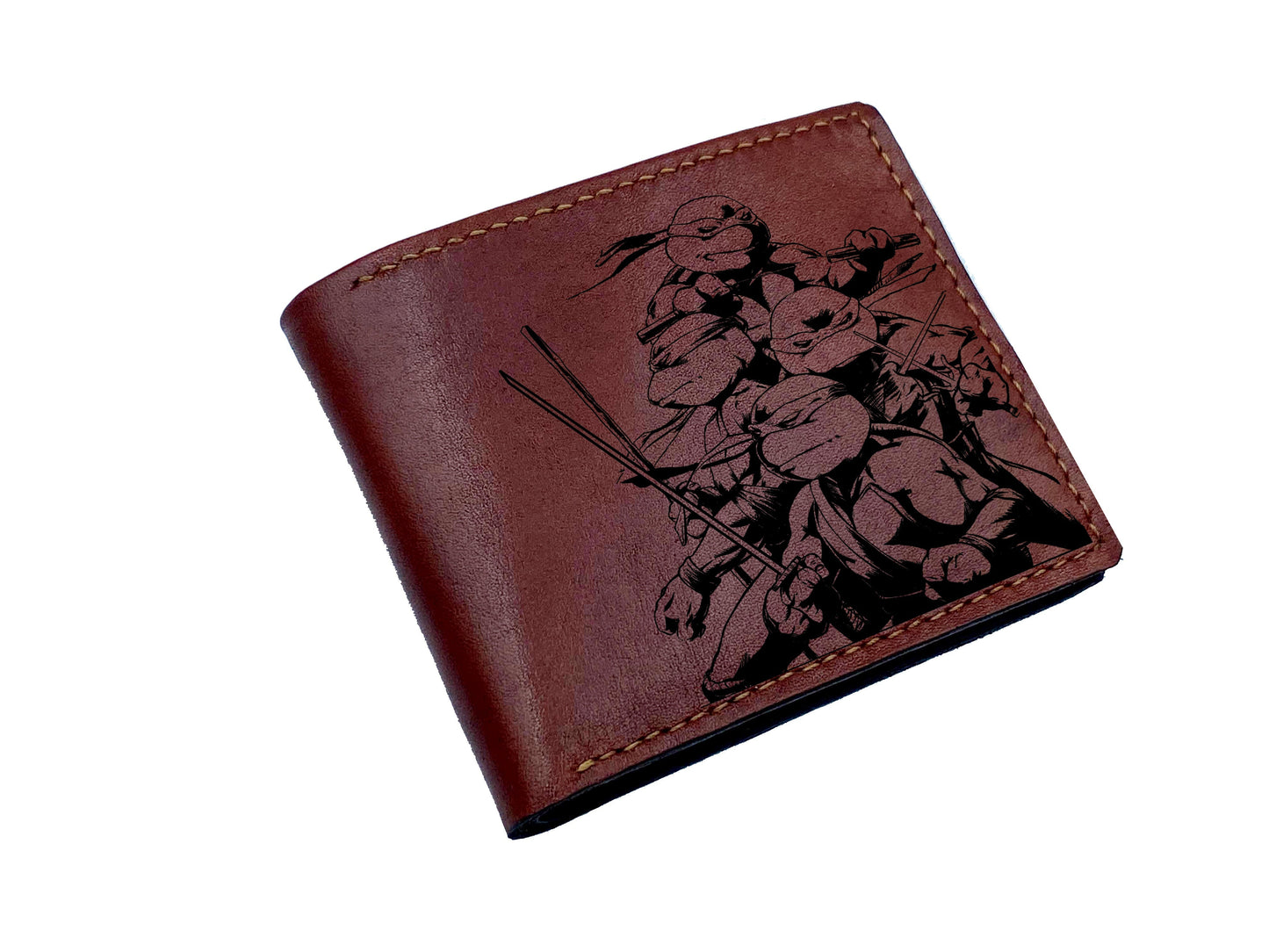 Mayan Corner - Personalized genuine leather handmade wallet, leather gift ideas for him, ninja turtle leather art wallet - 0111224
