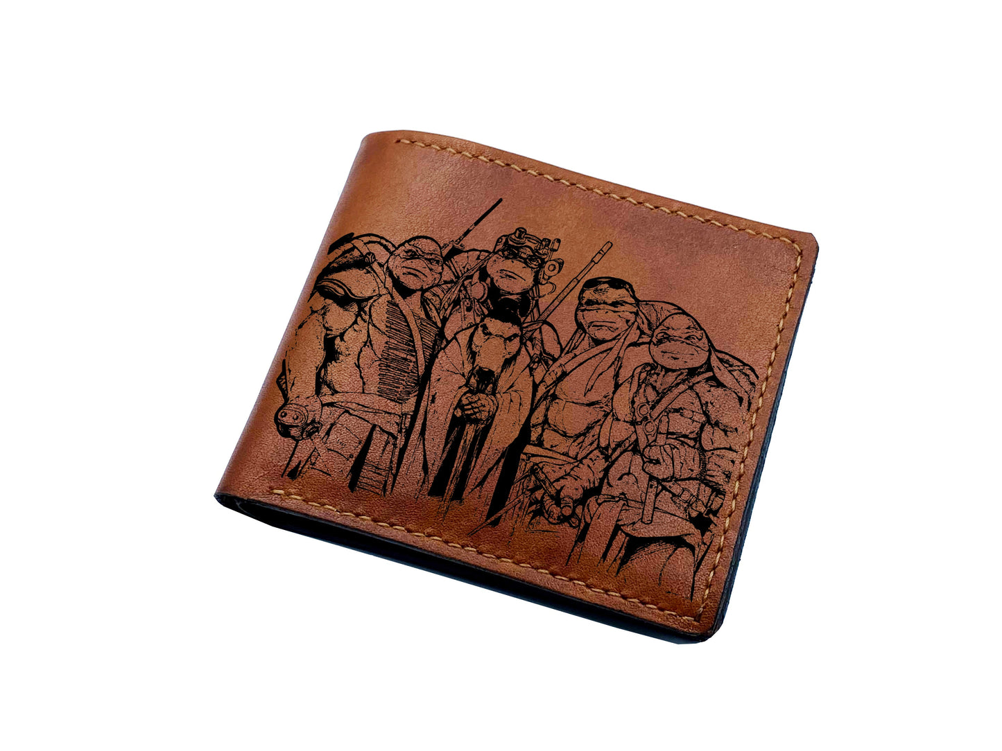 Mayan Corner - Personalized genuine leather handmade wallet, leather gift ideas for him, ninja turtle leather art wallet - 0111223