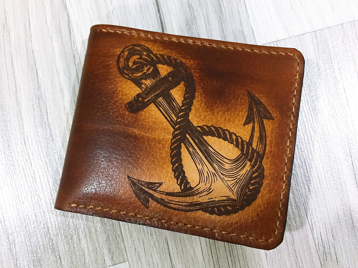 Mayan Corner - Anchor leather handmade men's wallet, custom gifts for him, father's day gifts, anniversary gift for men