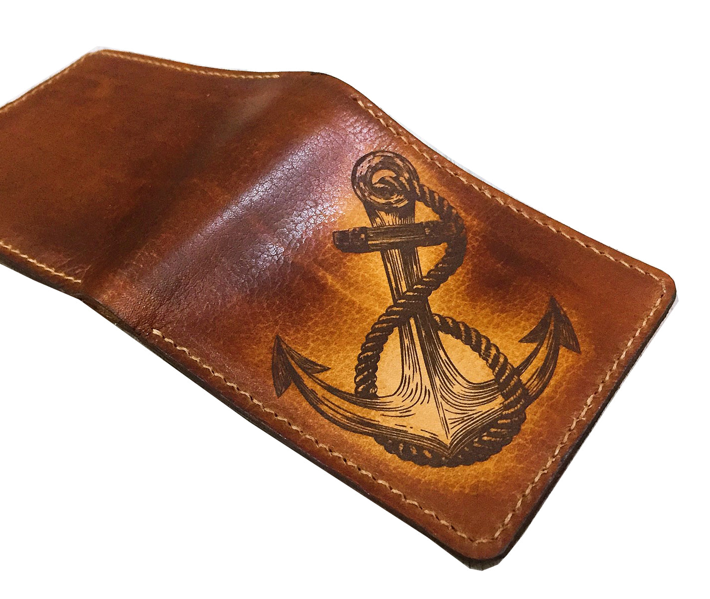 Mayan Corner - Anchor leather handmade men's wallet, custom gifts for him, father's day gifts, anniversary gift for men