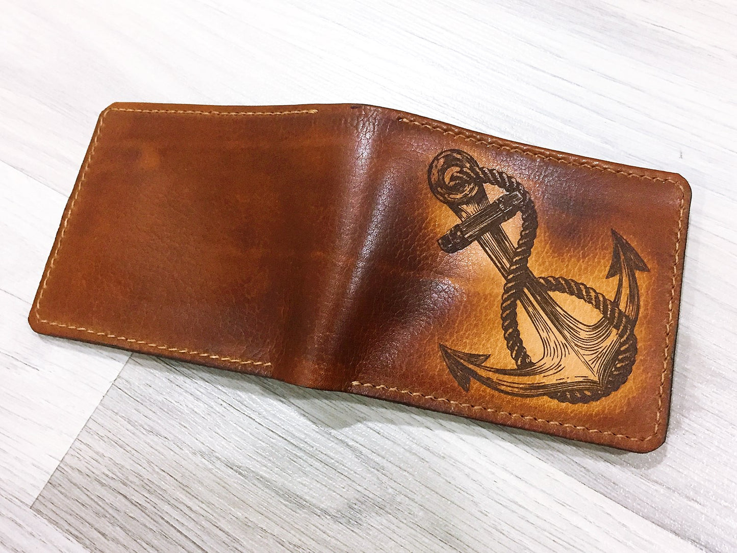 Mayan Corner - Anchor leather handmade men's wallet, custom gifts for him, father's day gifts, anniversary gift for men
