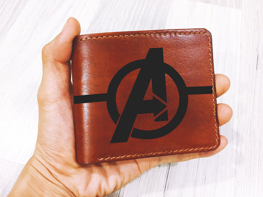 Mayan Corner - Avenger logo Marvel superheroes leather handmade men's wallet, custom gifts for him, father's day gifts