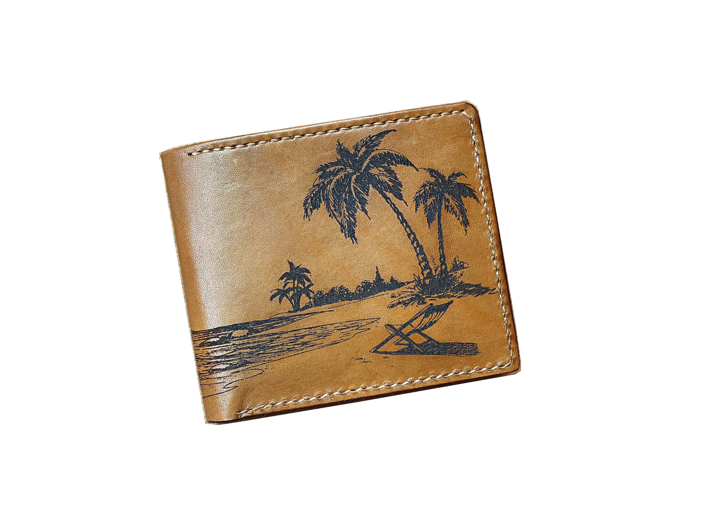 Mayan Corner - Beach landscape tropical leather handmade men's wallet, special gift for men, anniversary birthday wedding present for dad, husband, boyfriend, brother