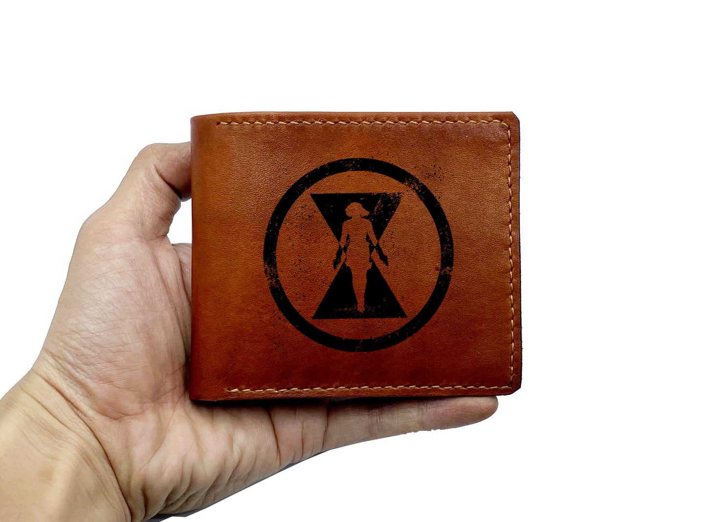 Mayan Corner - Superheroes leather handmade wallet, customized men's wallet, Leather gift ideas for men - Black Widow logo wallet