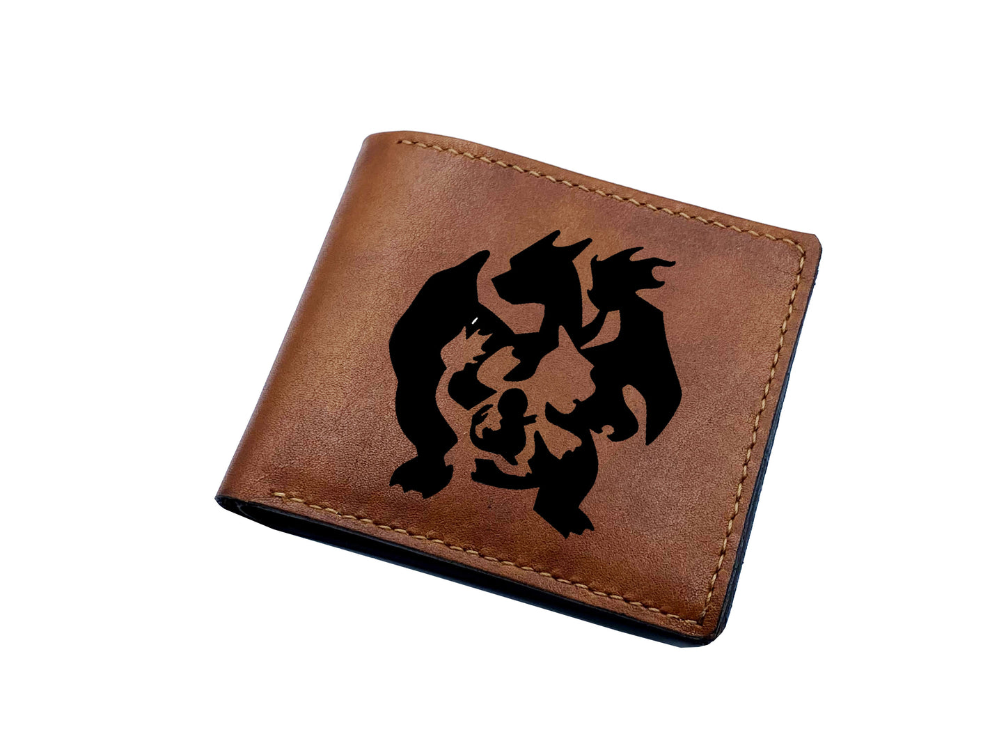 Mayan Corner - Pokemon Evolution leather wallet, bifold minimalist wallet for men, pokemon men's wallet, leather gift for him