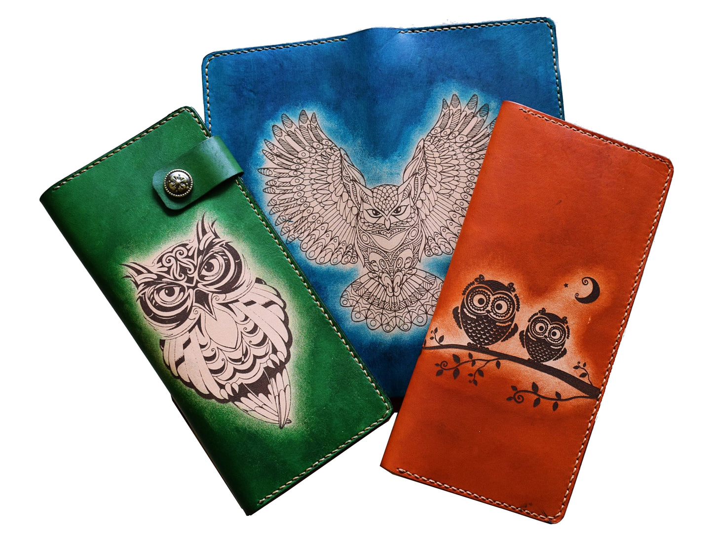 Personalized leather handmade women's Owl long wallet, gifts for her, Mothers Day anniversary gift