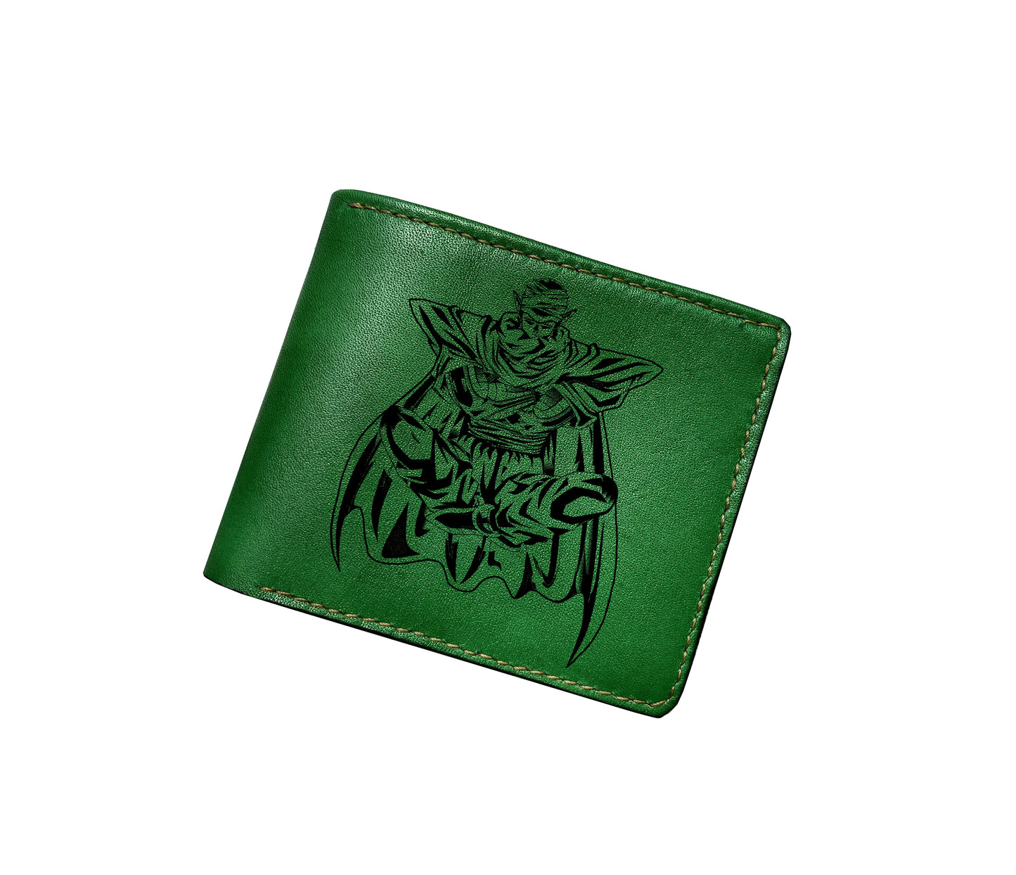 Mayan Corner - Dragon ball characters drawing leather wallet, fan art leather gift for men, wallet for him, leather anniversary present ideas - Piccolo Super Namekian
