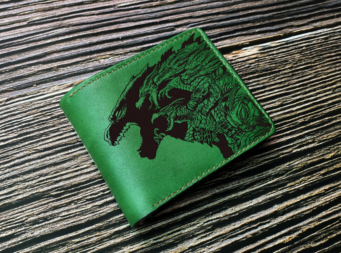 Godzilla king of the monsters leather handmade wallet, bifold ID card wallet for him