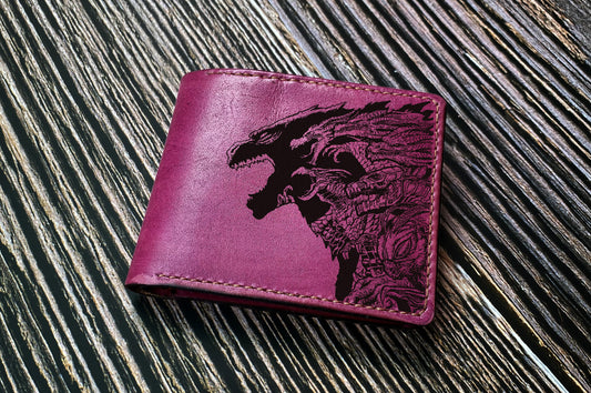 Godzilla king of the monsters leather handmade wallet, bifold ID card wallet for him