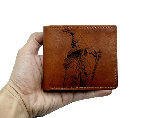 Mayan Corner - The Lord of the Rings leather handmade wallet, Gandalf the White wizard leather wallet, LOTR leather anniversary gift idea for husband, father, brother