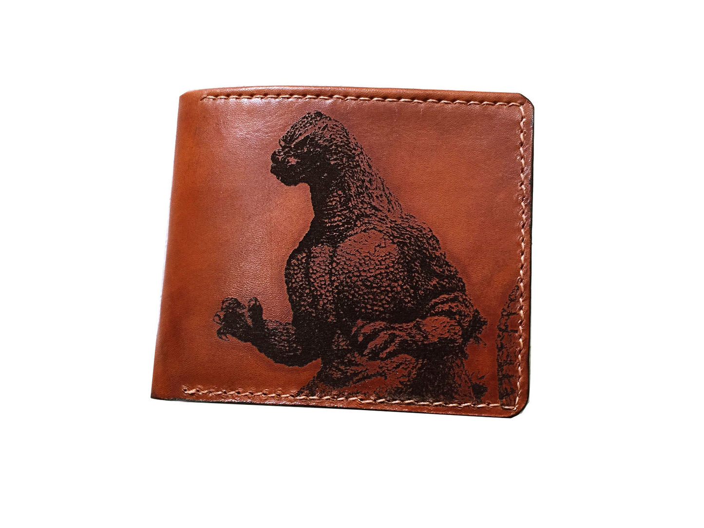 Mayan Corner - Mechagodzilla leather bifold wallet, customized leather gift for him, monster leather wallet