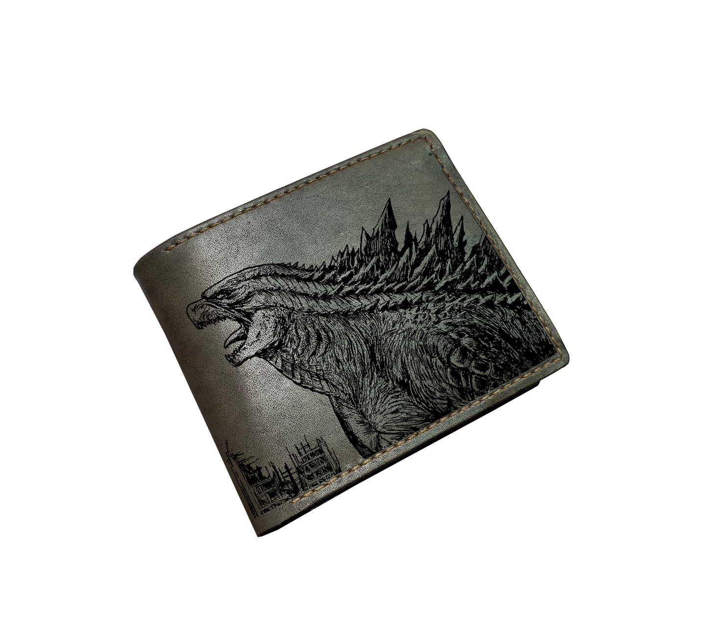 Mayan Corner - Personalized leather men's wallet, custom engraving name wallet, Godzilla leather art wallet, gift for dad