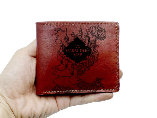 Mayan Corner - Customized leather men wallet, Harry Porter The Marauder's Map engraving wallet, wizard leather gift for him